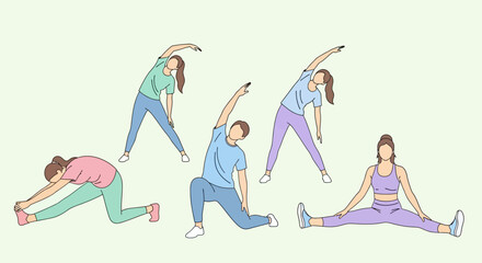 Diverse Group Engaged in Stretching Exercises for Fitness and Well-being.