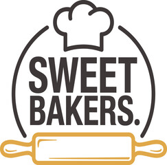 Professional bakery logo design with chef hat and rolling pin, perfect for branding sweet treats
