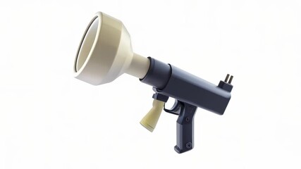 A stylized 3D representation of a vintage megaphone with a modern grip and a bright yellow detail.
