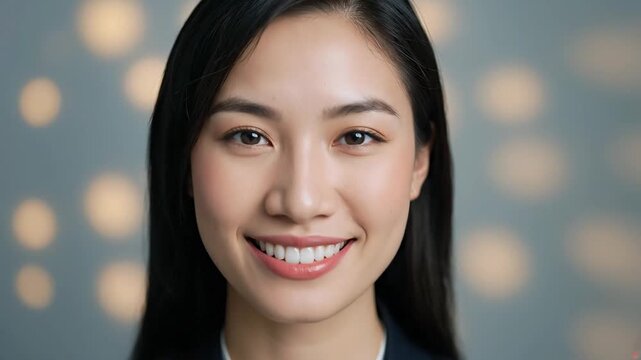Smiling Asian Female School Principal Headshot: Confident Professional Educator with Warm Expression and Bright Future