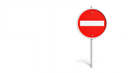 Red no entry traffic sign on a white background  copyspace