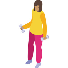 Person with Yellow Long Sleeve Shirt and Pink Pants Holding Dumbbells Exercising Isolated on Transparent Background