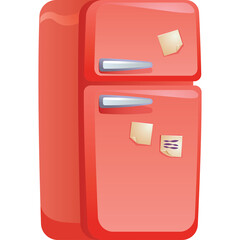 Retro Red Refrigerator With Two Doors And Silver Handles Displaying Notes On Transparent Background