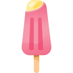 Pink popsicle with a yellow top and wooden stick isolated on a white background with a transparent background