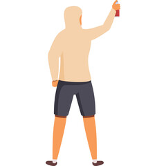 Fototapeta premium Person Wearing A Light Brown Hoodie And Dark Blue Shorts Holding A Red Spray Can In A Transparent Background Isolated Graphic Illustration