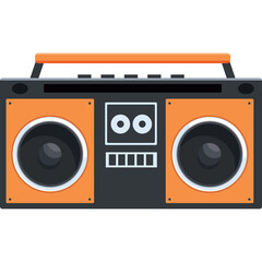 Retro Orange and Black Portable Boombox Stereo with Handle and Speaker Grilles on a Transparent Background