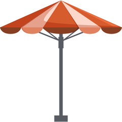 Outdoor Orange And White Striped Umbrella With A Grey Pole And Dark Grey Base Standing On A Transparent Background