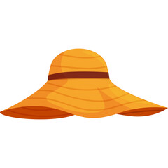 Orange Sun Hat With Brown Ribbon Accent In A Pixel Art Style On A Transparent Background