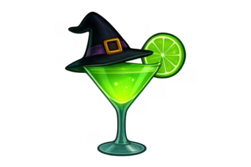 Halloween witch hat cocktail with lime slice