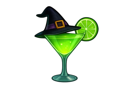 Halloween witch hat cocktail with lime slice
