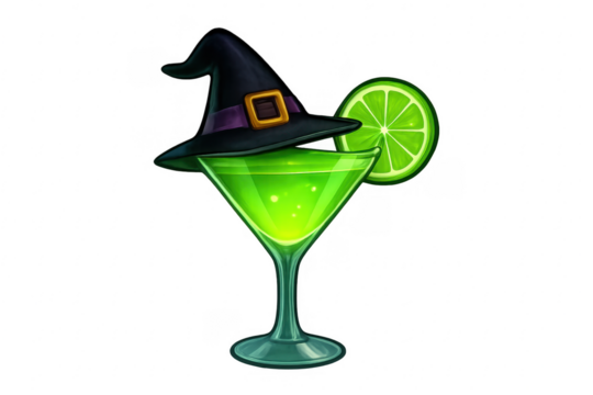 Halloween witch hat cocktail with lime slice