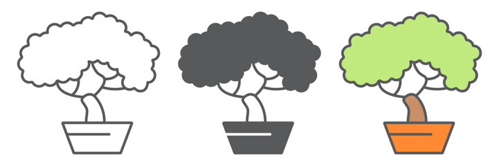Bonsai icon, asian and plant, tree sign, vector graphics, a linear pattern on a white background. editable stroke
