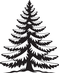 Black Silhouette Pine Tree Vector Illustration on White Background