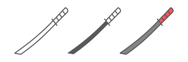Katana icon, asian and weapon, japanese sword sign, vector graphics, a linear pattern on a white background. editable stroke
