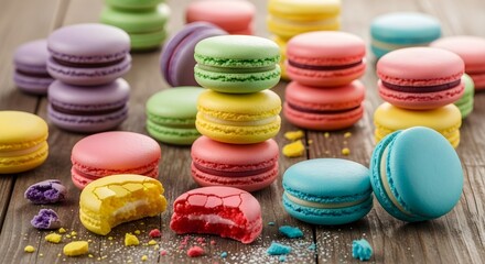 colorful macaroons on wooden background