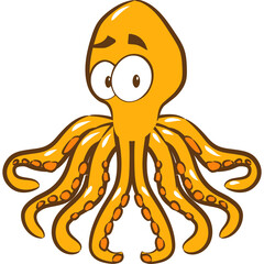 Orange Cartoon Octopus With Big Eyes And Tentacles On A White Background
