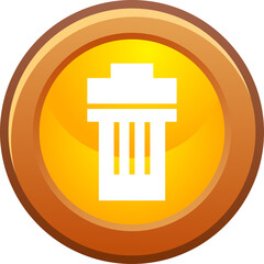 Orange Circular Game Button With White Trash Can Icon Symbol Isolated On Transparent Background With Metallic Border And Glossy Finish