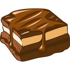 Rich Chocolate Brownie Dessert With Creamy Layers And Glossy Glaze Drizzling Down Sides Isolated On Transparent Background For Delicious Confectionery