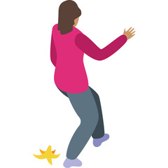 Person Slipping On A Banana Peel In A Pink Top And Blue Pants Against A Transparent Background