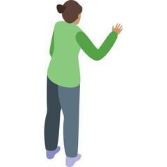 Person Wearing A Green Shirt And Grey Pants Seen From The Back Reaching Out With Left Hand On A Transparent Background