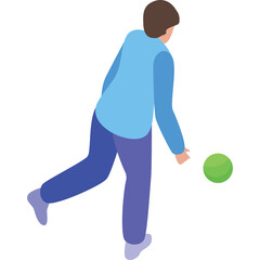 Person in Blue Shirt and Purple Pants Throws Green Ball in a Playful Motion with Isolated Transparent Background