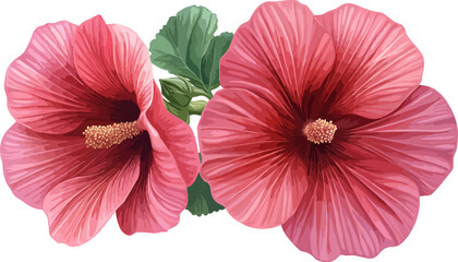 watercolor illustration two pink hibiscus flowers