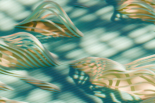 Abstract 3d waves and lines with shadows in blue and beige tones
