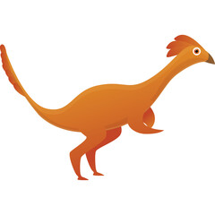 Orange Dinosaur with Feathered Head and Tail Standing on Transparent Background Simple Cartoon Illustration