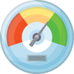 Round Dial Gauge with Red Yellow and Green Sections and a Metal Needle Indicating a Measurement Against a Transparent Background