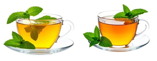 Refreshing Mint Leaf Tea in Clear Glass Cup with Natural Light Isolated PNG