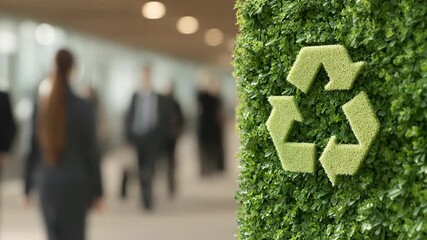 Green recycle symbol made of grass vertical hedge wall evoking sustainable corporate environment and green sustainability for eco friendly business - Powered by Adobe