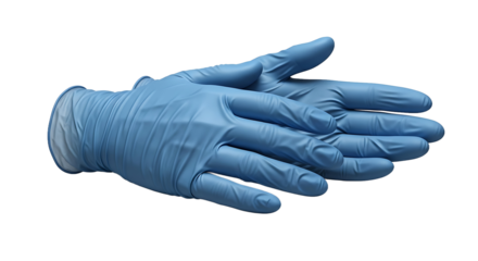 Hands wearing blue protective gloves, emphasizing safety and hygiene