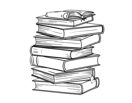 Stack of books cartoon doodle drawing isolated on white