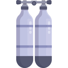 Pair of Blue Scuba Diving Tanks Connected by Valve Equipment for Underwater Exploration and Breathing Apparatus