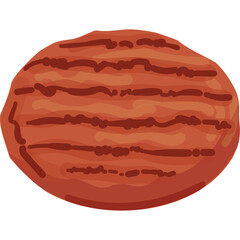 Round Red Meat Patty with Grill Marks on Transparent Background