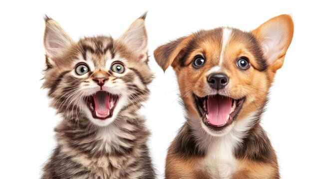 A portrait of surprised pets