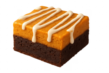 Pumpkin spice fudge brownie with white icing drizzle