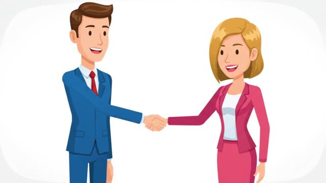 Animated Business Deal: Man and Woman Handshake, Cartoon Style, Agreement