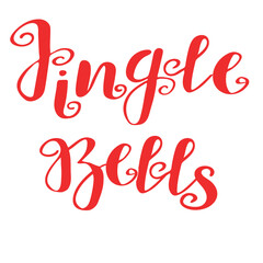 Jingle Bells hand lettering. Red Christmas calligraphy phrase on white background
