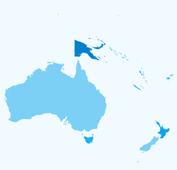 Map of Oceania with countries. Just a simple continent border map with country division. Light blue color palette. Flat Oceania shape with administrative division. Vector illustration.