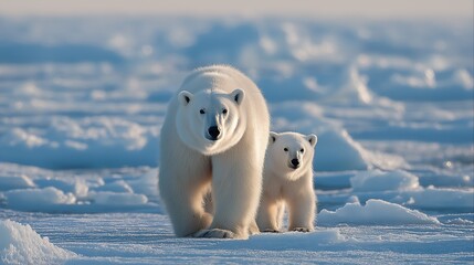 A polar bear cub arctic ice snow winter wildlife mother animal nature