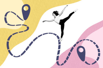 3d sketch poster trend collage image of happy girl stand geolocation route travel adventure ballerina dance summer vacation