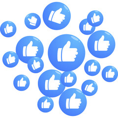 Scattered Blue Social Media Thumbs Up Icons Floating on Transparent Background Celebrating Approval and Positive Feedback