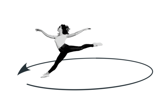 Composite art 3d creative image collage of happy ballerina girl jump arrow dancehall occasion choreography weekend relax event