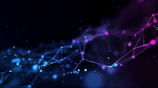 A glowing network of interconnected nodes and lines against a dark backdrop