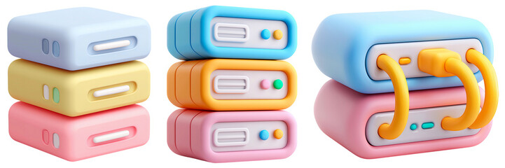 Playful 3d Pastel Server Stacked on Transparent Background