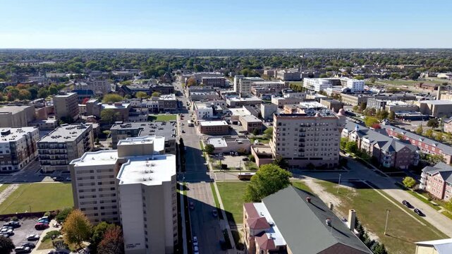 aerial push in to kenosha wisconsin