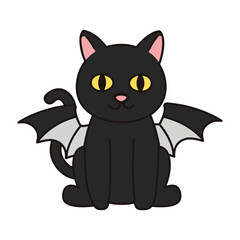 Obraz premium Outline Icon: Spooky Black Cat with Bat Wings for Halloween Night and Creature Graphic