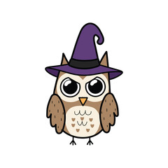 Fototapeta premium Outline Art Icon: Cute Owl Wearing a Witch Hat for Halloween Magic and Spooky Night