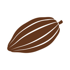 Illustration of a single ripe brown cocoa pod with white stripes